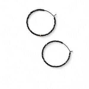Black Beaded Large Hoop Earrings‎